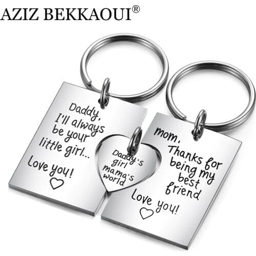 AZIZ BEKKAOUI Unique Family Gift DIY Engrave Logo Stainless Steel Pendant Necklace Keychain Love Gift for Parents Daughter
