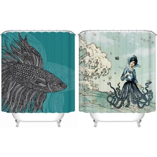 Custom Made Shower Curtain Bathroom Curtain Partition 1.2/1.5/1.8/2x1.8m 1.5x2m 1.8x2m 2x2m 2.4x2m Fish Portrait ins