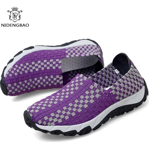 2021 New Women Flats Shoes Casual Loafers Summer Cut-Outs Breathable Woven Shoes Woman Slip-On Female Walking Shoes Big Size 42