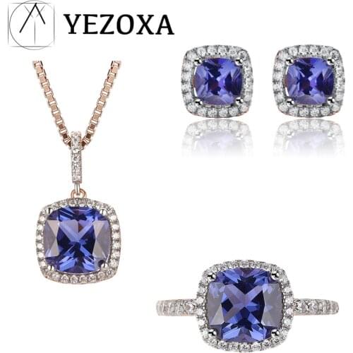 925 Sterling Silver Jewelry Sets Created Tanzanite Gemstone Delicate Ear Stud For Women Luxury Fine Jewelry Rose Gold Plating