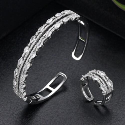 New Arrivals Lady Bangle Ring Set Cubic Zirconia High Quality New Year Gift Dubai Bridal Wedding Jewelry Set Accessory