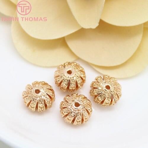 6PCS 7x11MM 24K Champagne Gold Color Plated Brass Hollow Spacer Beads Bracelet Beads High Quality Jewelry Accessories