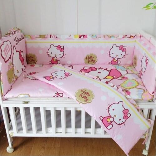 Promotion! 6PCS Cartoon Bedding Sets Newborn cotton Baby Bedding kit crib Set cama bebe ,(bumpers+sheet+pillow cover)