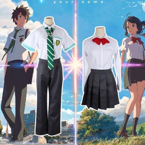 Anime Your Name Miyamizu Mitsuha Tachibana Taki School Uniform Cosplay Costume for Man Girl Short sleeve Student White Shirt