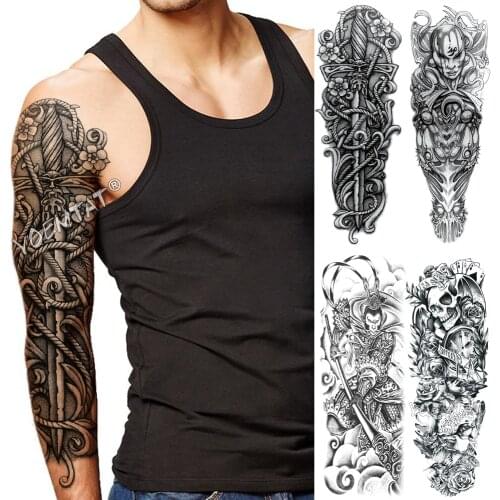 Large Arm Sleeve Tattoo Old School Sword Waterproof Temporary Tatoo Sticker Rope Power Warrior Men Women Full Totem Tatto