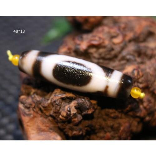 Big Treasure Talisman Timestown Tibetan Oily Old Agate Patina Cinnabar Dots Heaven&Earth dZi Bead Amulet 2A6