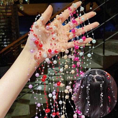 2pcs/set 2020 Fashion Girls Simple Pearl Hair Chain Jewelry Clips Colorful Hair Accessories For Women Wedding Bridal Hairband