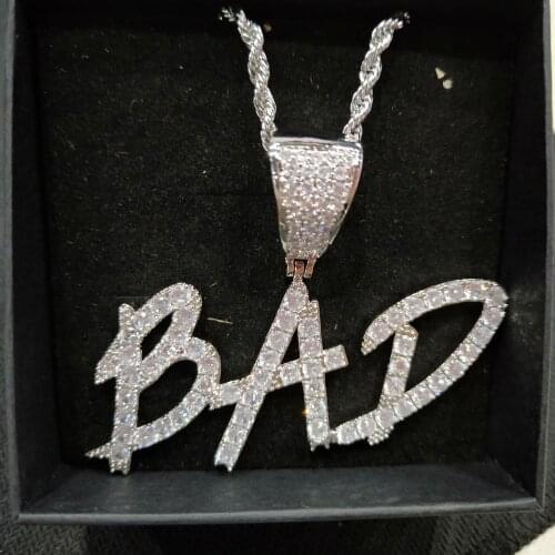 New Hiphop Custom Name Cursive Writing Initial Letters Pendant Necklace Words Full Iced Cubic Zirconia Jewelry Chain