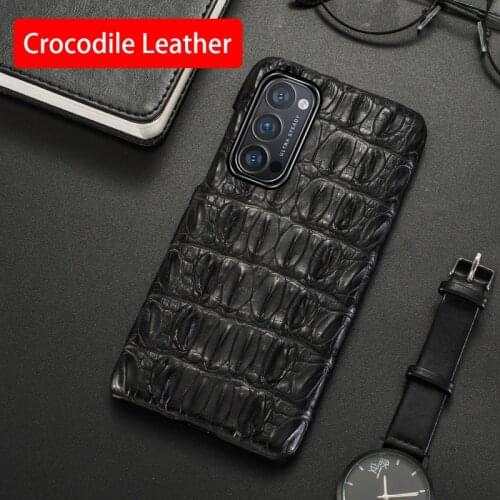 Natural Crocodile Leather Phone Case For OPPO Reno 4 3 R15 R17 Pro Find X2 Lite Cases Luxury Alligator Tail Bone Fin Back Cover