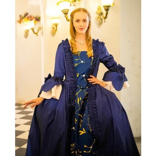 Cosplaydiy 18th Century Court Gowns Marie Antoinette Dark Blue Rococo Costume Dress Colonial Georgian Queen Court Gowns L320