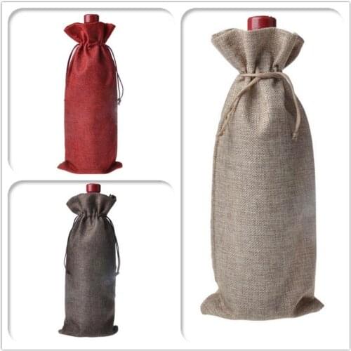Jute Wine Bags Champagne Wine Bottle Covers Gift Pouch burlap Packaging bag Wedding Party Decoration
