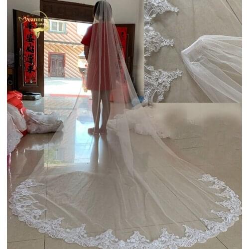 White/Ivory Wedding Veils 3M Long Lace Edge One Layer Cathedral Bridal Veils With Comb Wedding Dress Accessories Real Photos