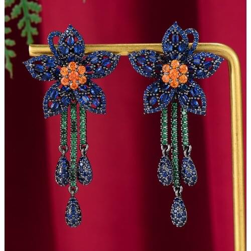 GODKI New Charms Luxury Purple Flowers Earring For Women Full Mirco Zircon Paved Crystal CZ Dubai Bridal Earring Fashion Jewelry