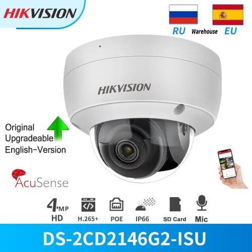 Hikvision 4 MP Acusense PoE IR Dome IP Camera DS-2CD2146G2-ISU SD Card Slot Built-In Mic Human and Vehicle Classification IP67
