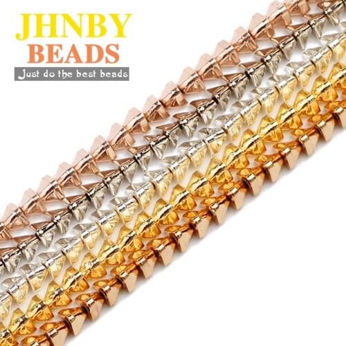 JHNBY 4mm Triangle Pyramid Gold Hematite Natural Stone Spacer charms Loose Beads For Jewelry Making Diy bracelets Findings 15