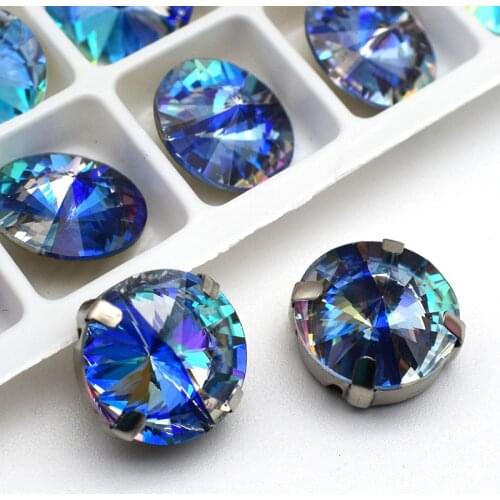 K9 Fancy Stone Glass Crystal Laser Blue Round Flatback Sew On Rhinestone Diamond For DIY Jewelry Accessorie 12MM