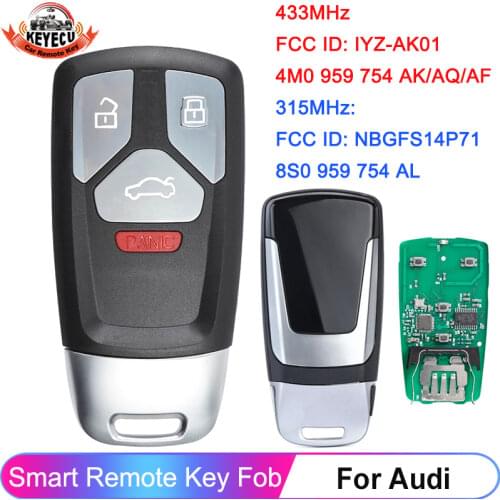 KEYECU Smart Remote Key Fob 433MHZ /315MHZ for Audi A4 A5 Q7 SQ5 TT 2017-2019 - 4M0 959 754 AK