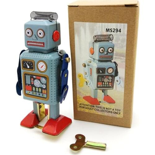 Classic Vintage Clockwork Wind Up Robot Kids Children Reminiscence Tin Toys With Key Fun Toys Gift Collectible