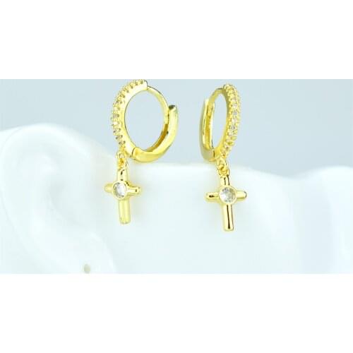 Korean personality fashion trend jewelry cross earrings micro-inlaid single zircon male and female earrings