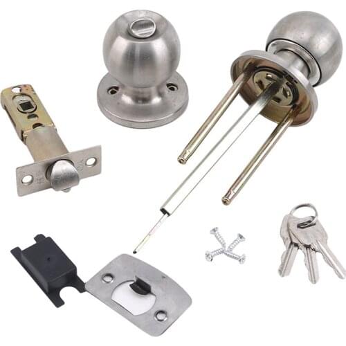 1 Set Lock Round Ball Door Knobs Rotation Lock Stainless Steel Knobset Handle Entrance Lock With Keys For Bedrooms Bathrooms