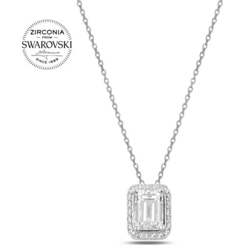 KUTAYDAN Swarovski Zirconia Rectangle Pendant 925 Sterling Silver