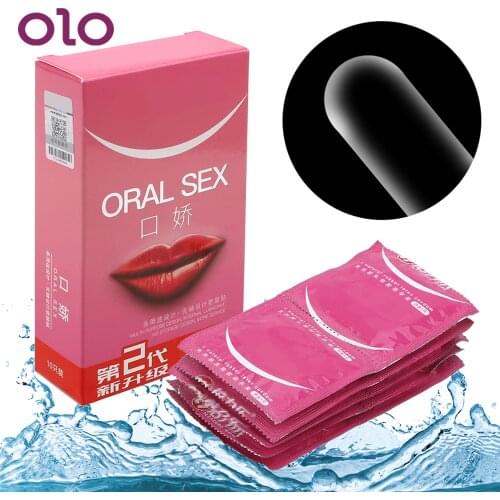 OLO 10pcs/box Safe Sex Penis Sleeve Oral Sex Condoms With Peach Taste Natural Latex Condoms Blowjob Sex Toys for Couples