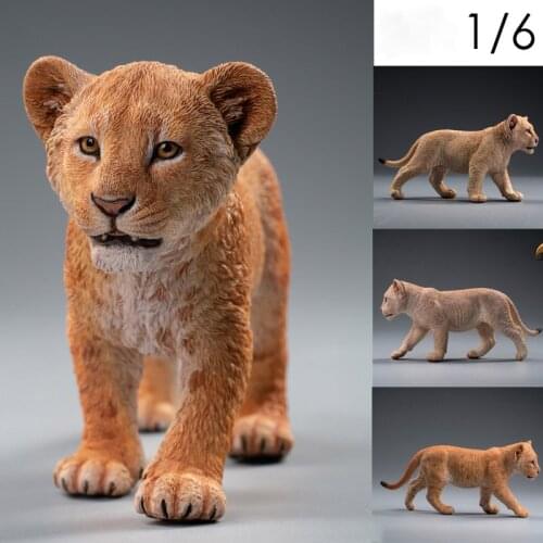 1/6 Scale Small Lion Model Simulation Small Animal Resin Statue Mold Play Car Room Desktop Decoration Souvenir Fan Gift