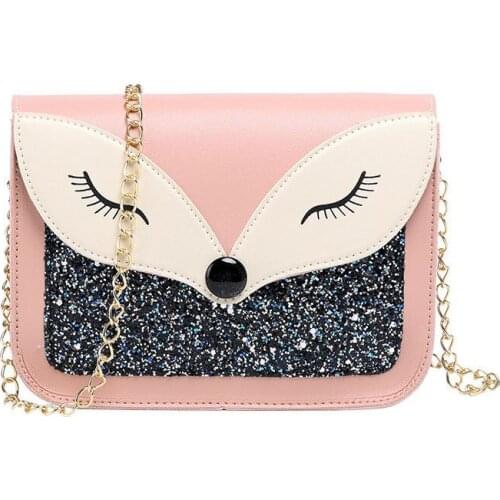 Womens Cute Fox Print Fashion Cross-Body Shoulder Bag With Chain Strap Ladies Mini Square Bags Clutch Wallet Handbags -WT