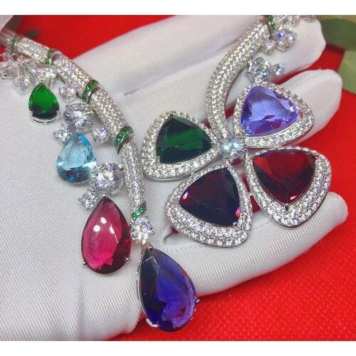 Fashion S925 sterling silver Ladies Hot Brand Colorful Zircon Top Quality For Women Shape Party Details Necklace Jewelry