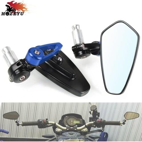 Motorcycle Mirror Blue Len Handle Bar End Rearview Side Mirror For YAMAHA FZ8 FZ6 XV950 XV 250 950 SCR950 TDM 850 900 MT01