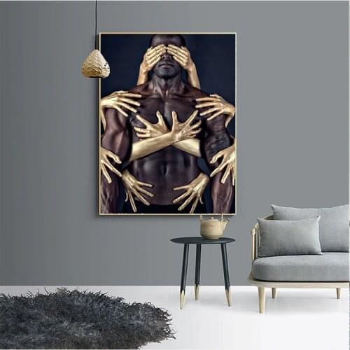 MUTU Art HD Print And Poster Lager Picture Golden Hands All Over Sexy Man Body Canvas Painting For Bedding Room Free Shipping