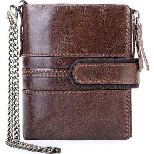 Genuine leatherbuckle zipper retro Crazy Horse cowhide mens bag casual coin purse