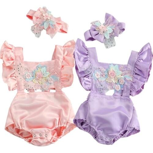 Princess Summer Infant Baby Girls Rompers Newborn Baby Girls Appliques Flower Jumpsuits Ruffles Backless Toddler Baby Clothing