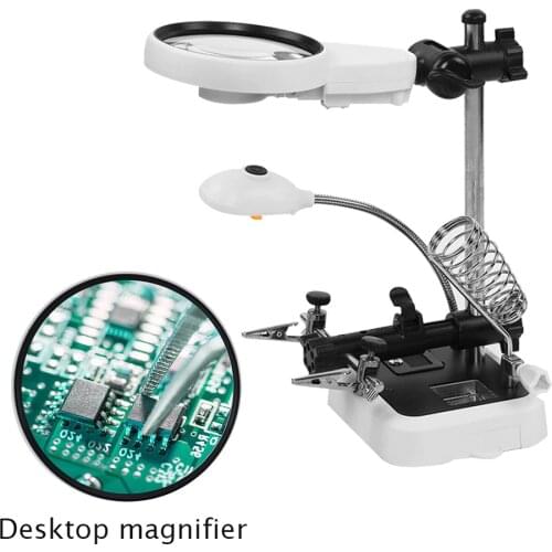 Desktop Magnifying Glass LED Light Lens Auxiliary Clip Loupe Magnifier Third Hand Soldering Stand Repair Tool for Solder