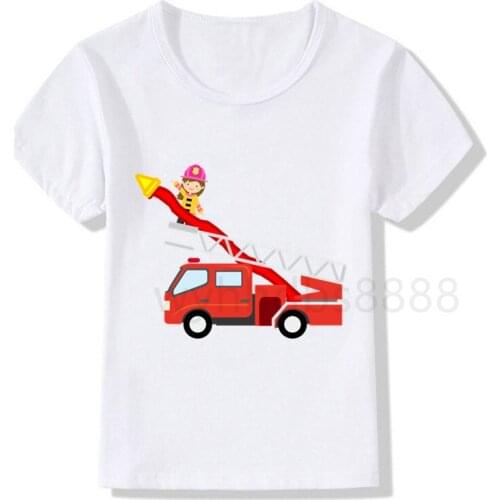 New Summer Baby Boys Girls Fireman Clothes Short Sleeve O-neck T Shirt Pure Fire Truck T-shirt Brand Tee Tops Unisex 2021