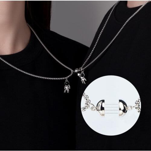New Astronauts Magnet Attraction Pendant Couple Necklace Friendship Jewelry Creative Cool Chain Necklaces for Women Men Gift