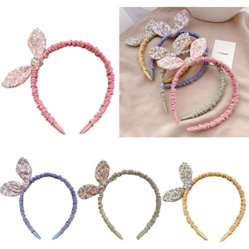 Baby Kids Lovely Cloth Floral Printed Hair Hoop Fashion Baby Girl Rabbit Bunny Ears Bowknot Headband For Toddler Hair Accessoris