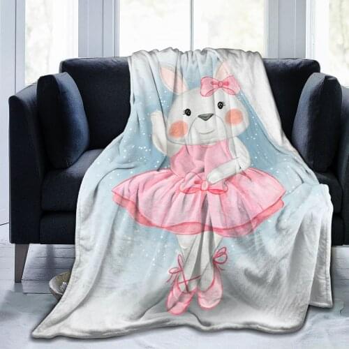 Flannel Blanket Adorable Bunny Rabbit Ballerina Light Thin Mechanical Wash Warm Soft Blankets Throw on Sofa Bed Travel Patchwork