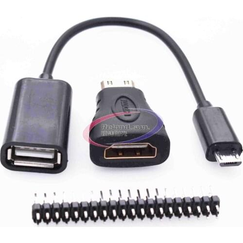 3 in 1 Raspberry Pi Zero W Kit Mini HDMI to HDMI Adapter+Micro USB to USB Female Cable+Male GPIO Header