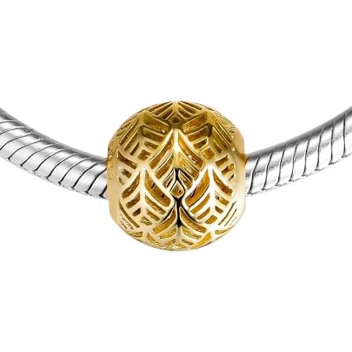Fits For Pandora Charms Bracelets Abstract Beads 100% 925 Sterling Silver Jewelry with Golden Color Free Shipping
