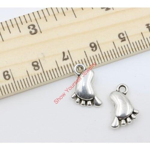 20PCS Antique Silver Plated Foot Charm Pendant for Necklace Jewelry Making DIY Handmade Craft 13x10mm