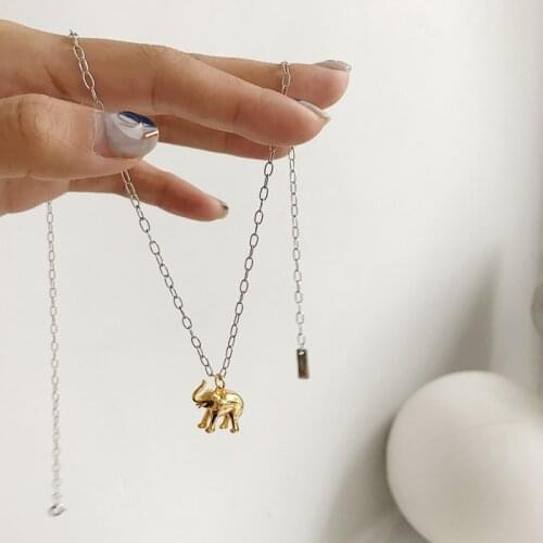 Two-Tone 100% Authentic 925 Sterling silver Golden Elephant Animal Charm pendant necklace Jewelry TLx813