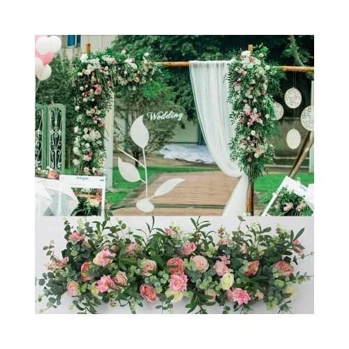 Pink with grass green artificial flower wall flower backdrop Stage background Wedding Decoration