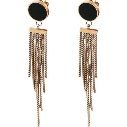 New Black Pie Tassel Chain Titanium Steel Rose Gold Earrings Fashion Girl Color Gold Stud Earrings For Women Jewelry Wholesale