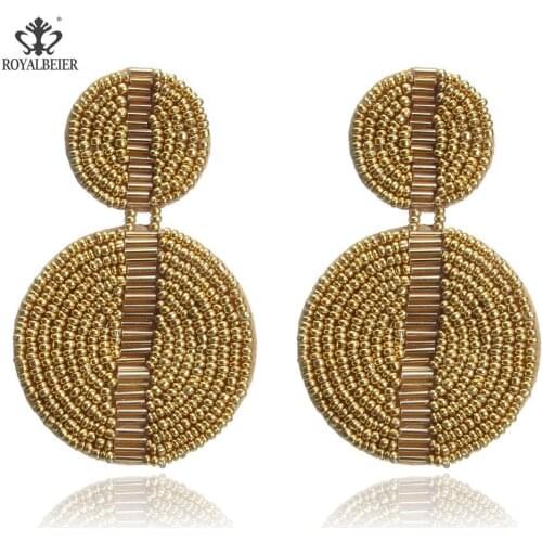 Geometric Round Brown Rice Beads Pendant Earrings Female Ladies Clothing Accessories for Prom Party Fashion Occasions