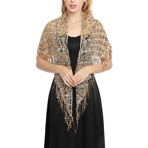 Women Sequins Tassel Scarf Wraps Prom Wedding Bride Bridesmaid Cape Evening Party Asymmetry Vintage Fringed Shawl