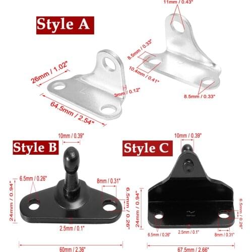 X Autohaux 2/4Sets 3 Style 10mm Car Ball Studs Mounting Brackets for Gas Struts Shock with Screws Silver Tone Black