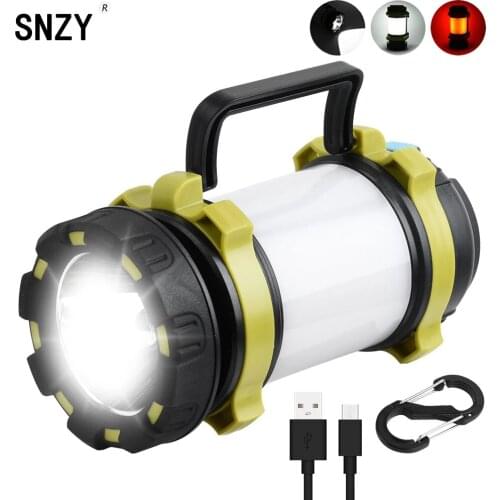 SNZY Flashlight Searchlight LED Torch USB Rechargeable T6 Camping Lantern Water Resistant Outdoor Search Illumination