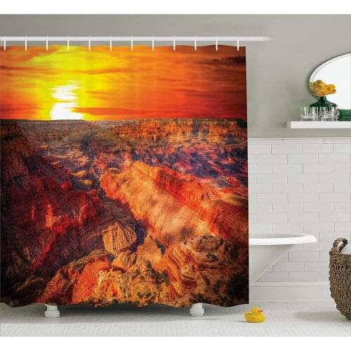 House Decor Shower Curtain Horizon Overview Unique Grand Canyon Photo Saturated with Warm Color Effects Sunset Bathroom Decor