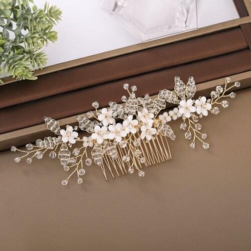 Wedding Handmade Hair accessories hair comb Crystal Gold for Bridal Flower Tiara Women hair comb Bride Hair ornaments Headdress